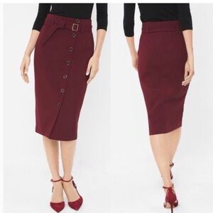 White House Black Market Burgundy Pencil Skirt w/Belt and Buttons.  Sz 8 NWT